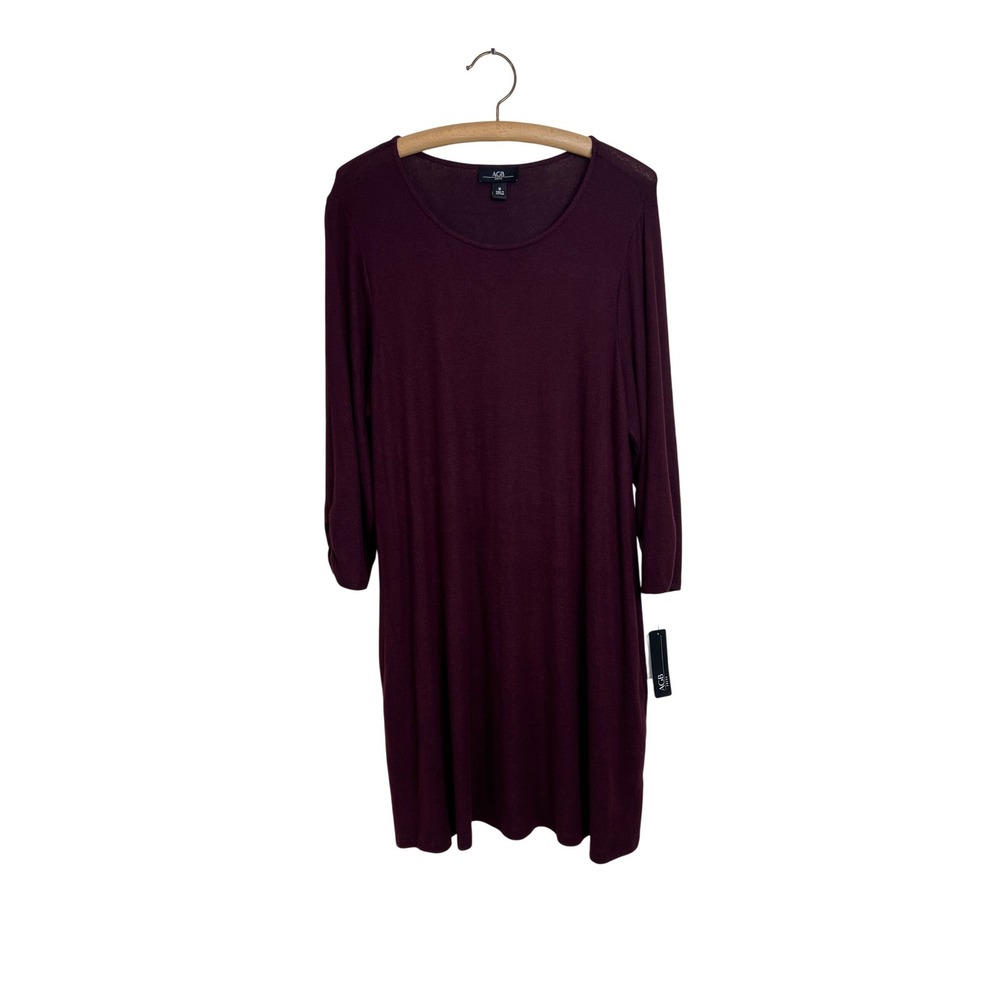 AGB Dress Womens Medium Burgundy Essential Cozy Ruched Sleeve Shift Dress G37